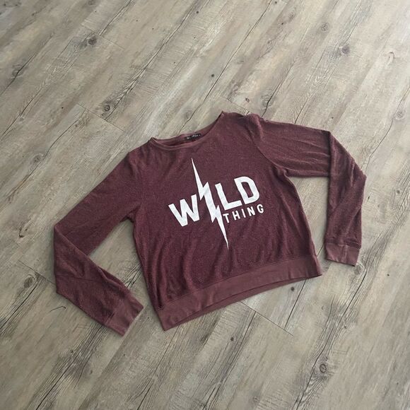 Wildfox Maroon “Wild Thing” Cropped Crewneck Sweatshirt - Picture 1 of 7
